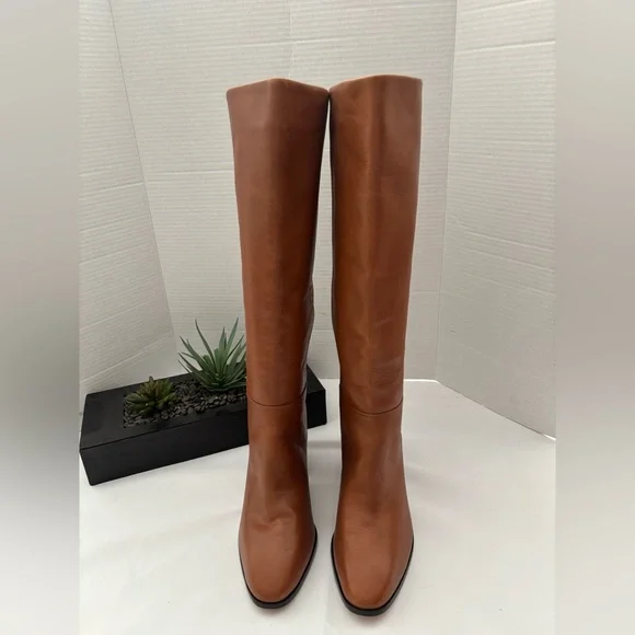 J. CREW SADIE RICH OAK KNEE HIGH LEATHER UPPER AND STACKED HEEL IMPORTED SZ 11 - Picture 1 of 12